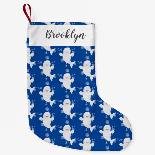 Calcetín Navideño Pequeño Ilustracion personalizado de ballenas de la beluga (Anverso)