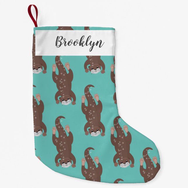 Calcetín Navideño Pequeño Ilustracion personalizado de buceo con nutria (Anverso)
