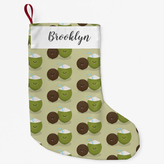 Calcetín Navideño Pequeño Ilustracion personalizado de cocos kawaii alegres (Anverso)