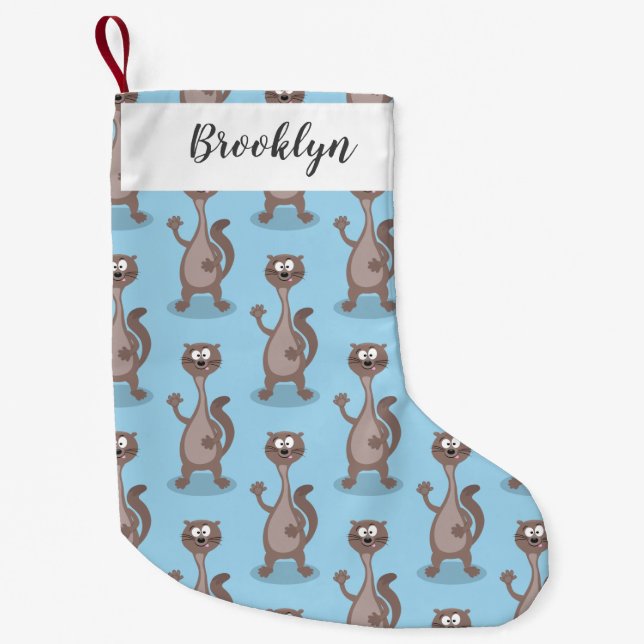 Calcetín Navideño Pequeño Ilustracion personalizado de comadreja divertida (Anverso)