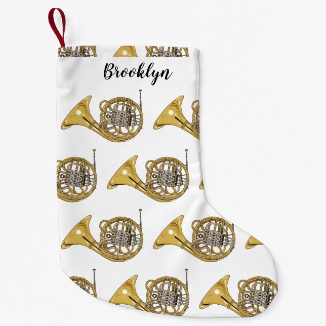 Calcetín Navideño Pequeño Ilustracion personalizado de cuerno francés (Anverso)