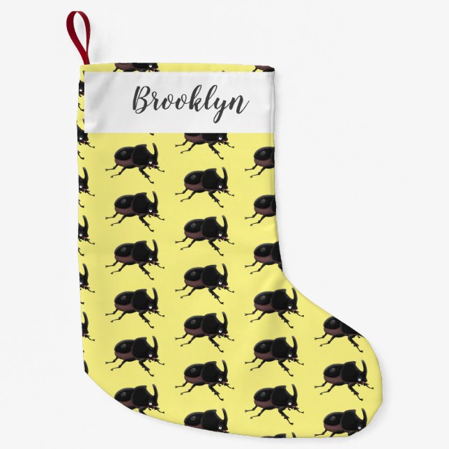 Calcetín Navideño Pequeño Ilustracion personalizado de escarabajo rinoceront (Anverso)