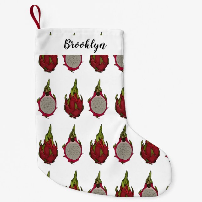 Calcetín Navideño Pequeño Ilustracion personalizado de fruta dragón (Anverso)