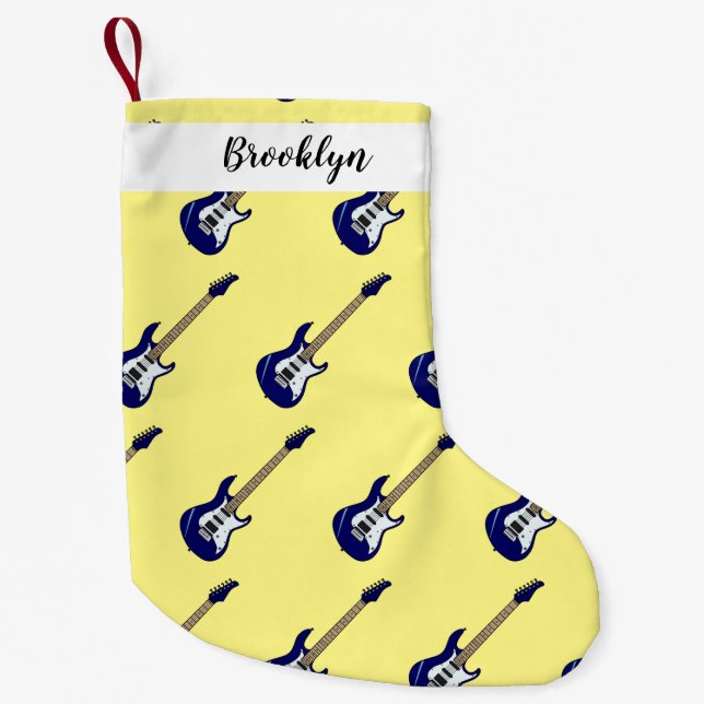 Calcetín Navideño Pequeño Ilustracion personalizado de guitarra eléctrica (Anverso)