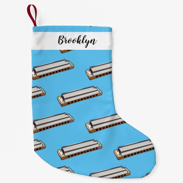 Calcetín Navideño Pequeño Ilustracion personalizado de Harmonica (Anverso)