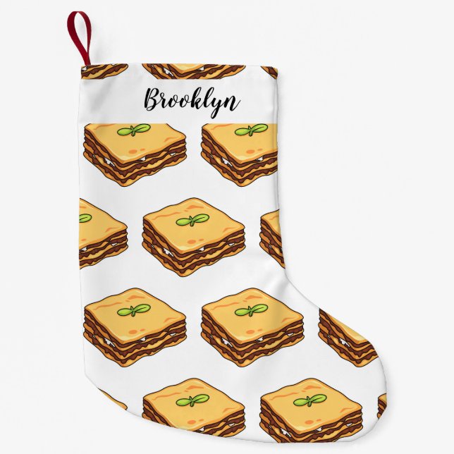 Calcetín Navideño Pequeño Ilustracion personalizado de Lasagna (Anverso)