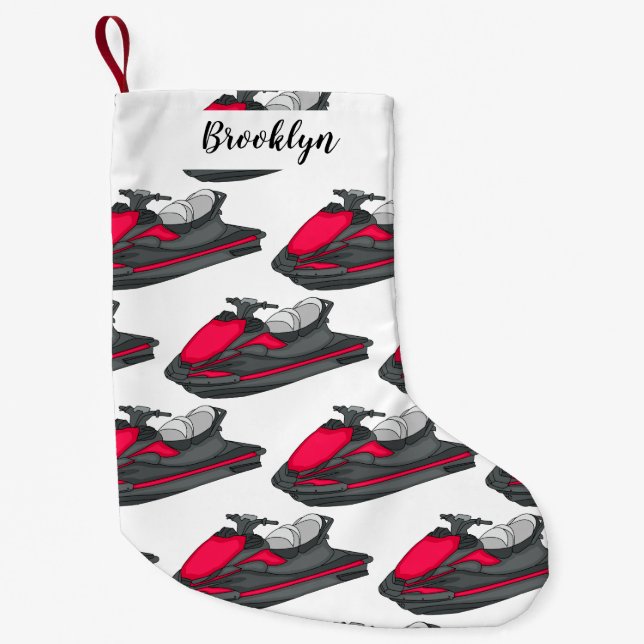 Calcetín Navideño Pequeño Ilustracion personalizado de moto acuática (Anverso)
