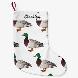 Calcetín Navideño Pequeño Ilustracion personalizado de pato mallard