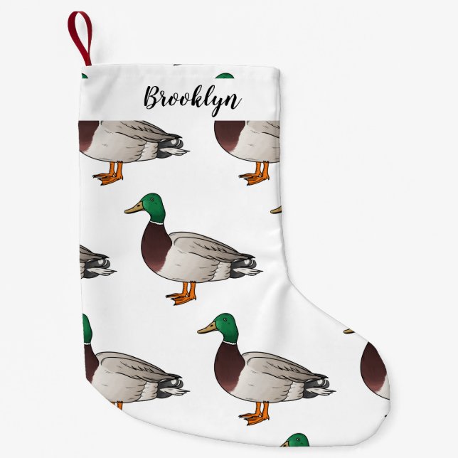 Calcetín Navideño Pequeño Ilustracion personalizado de pato mallard (Anverso)