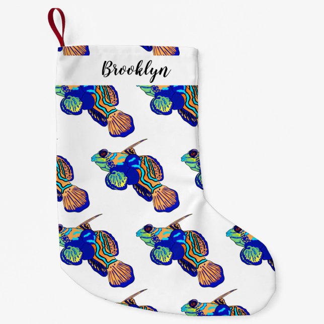 Calcetín Navideño Pequeño Ilustracion personalizado de peces mandarínicos (Anverso)