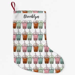 Calcetín Navideño Pequeño Ilustracion personalizado de té de burbujas