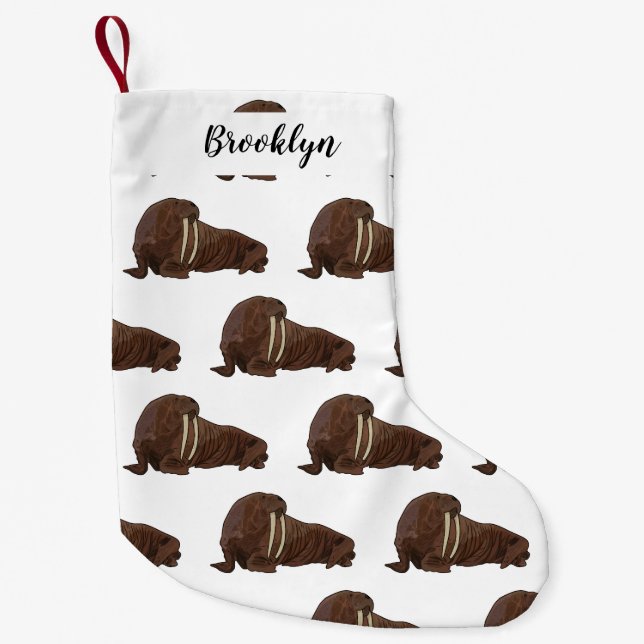 Calcetín Navideño Pequeño Ilustracion personalizado de Walrus (Anverso)