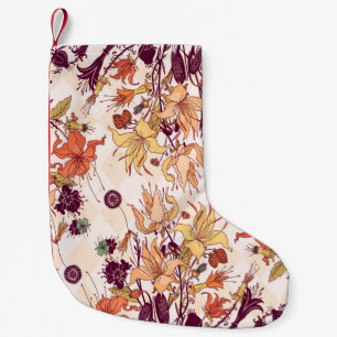 Calcetín Navideño Pequeño Ilustracion Raster. Patrón de flores claras en col