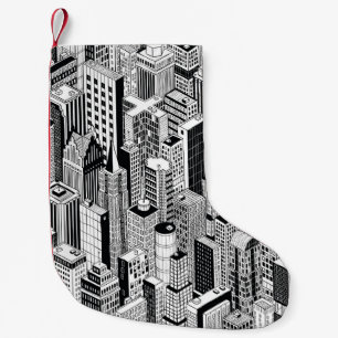 Calcetín Navideño Pequeño Ilustracion urbano de rascacielos, sin costuras is