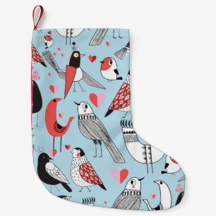 Calcetín Navideño Pequeño Ilustraciones de pájaros divertidos, gráficos sin 