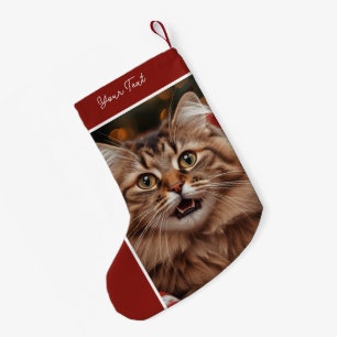 Calcetín Navideño Pequeño Imagen personalizada de gato y nombre