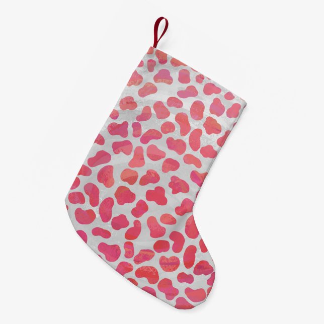 Calcetín Navideño Pequeño Impresión dálmata rosa y blanca (Frente (Colgado))