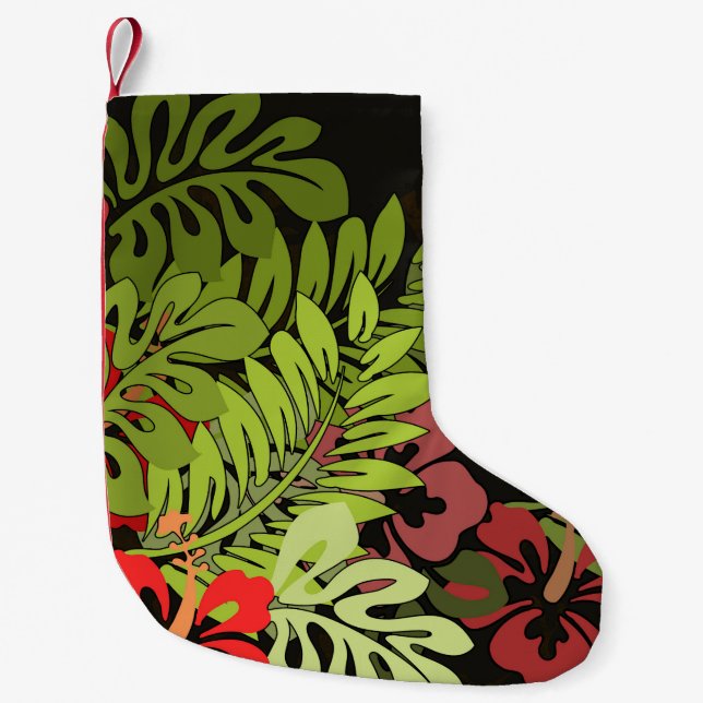Calcetín Navideño Pequeño Impresión de arte floral Hawaii Aloha (Anverso)