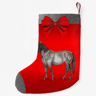 Calcetín Navideño Pequeño Impresión de caballo gris occidental en rojo