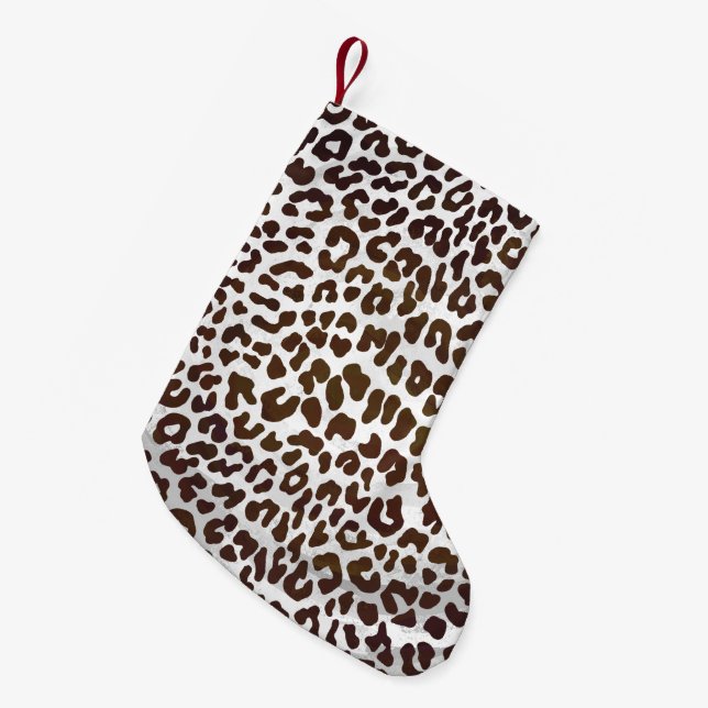 Calcetín Navideño Pequeño Impresión de chocolate leopardo (Frente (Colgado))