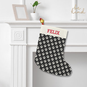 Calcetín Navideño Pequeño Impresión de la pata del negro del nombre del gat