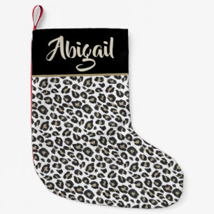 Calcetín Navideño Pequeño Impresión de leopardo de moda de Tan - Personaliz