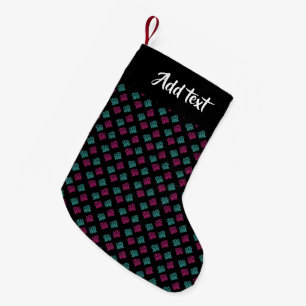 Calcetín Navideño Pequeño Impresión decorativa rosa y azul sobre negro