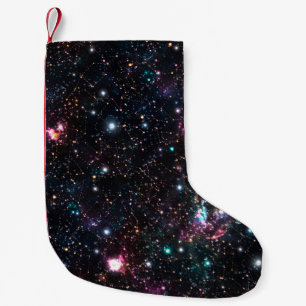 Calcetín Navideño Pequeño Impresión del espacio de galaxia nocturnaPatrón si