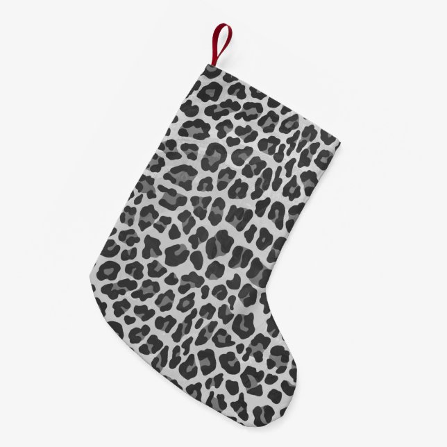Calcetín Navideño Pequeño Impresión gris claro y gris claro de leopardo (Frente (Colgado))