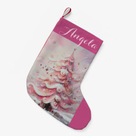 Calcetín Navideño Pequeño Impresionante y caprichoso árbol de Navidad rosa