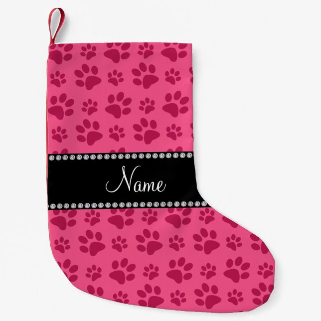 Calcetín Navideño Pequeño Impresiones personalizadas de pintas de perro rosa (Anverso)