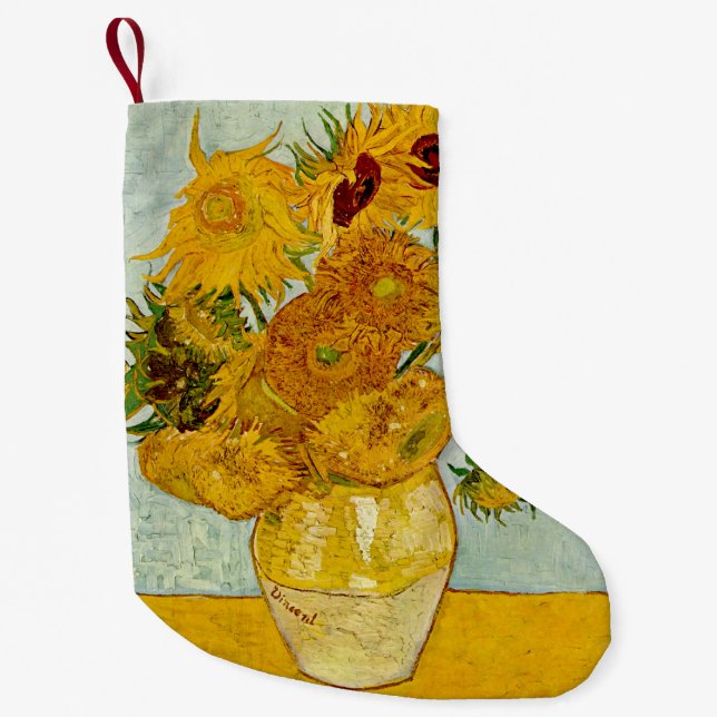 Calcetín Navideño Pequeño Impresionista de Vincent Van Gogh 12 Sunflowers (Anverso)