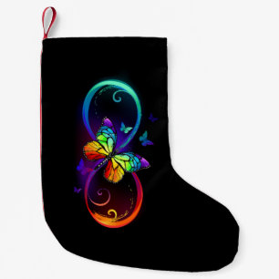 Calcetín Navideño Pequeño Infinidad vibrante con mariposa arco iris sobre ne