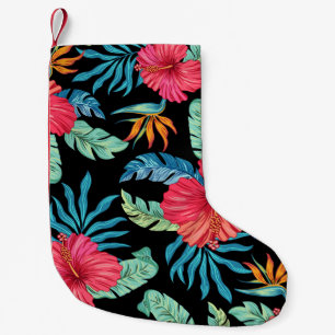 Calcetín Navideño Pequeño Inhibisco editable, patrón floral vintage