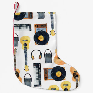 Calcetín Navideño Pequeño Instrumentos musicales: acuarela sin foco