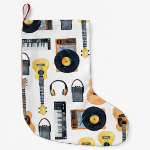 Calcetín Navideño Pequeño Instrumentos musicales: acuarela sin foco