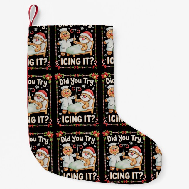 Calcetín Navideño Pequeño ¿Intentó Ichar A Los Navidades Gingerbread Xmas? (Anverso)