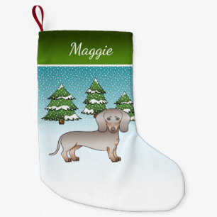 Calcetín Navideño Pequeño Isabella & Tan Pelo Corto Dachshund Bosque de Invi