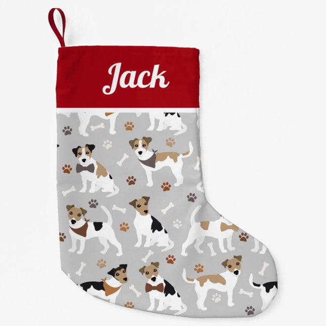 Calcetín Navideño Pequeño Jack Russell Terrier Paws and Bones (Anverso)