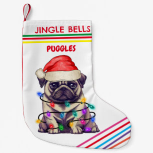 Calcetín Navideño Pequeño JINGLE BELLS Navidades PUG se levantan con su nomb