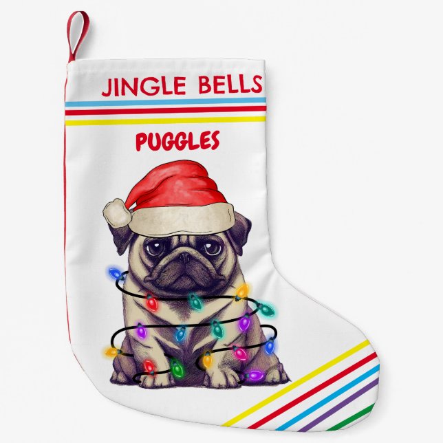 Calcetín Navideño Pequeño JINGLE BELLS Navidades PUG se levantan con su nomb (Anverso)