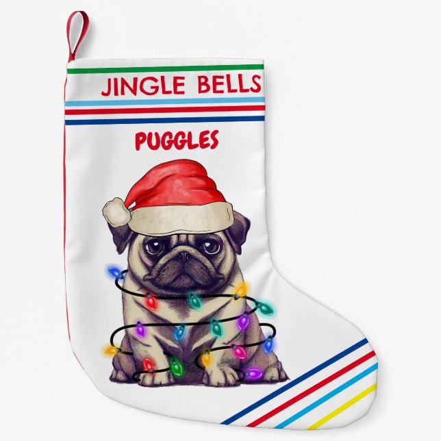 Calcetín Navideño Pequeño JINGLE BELLS Navidades PUG se levantan con su nomb (Anverso)