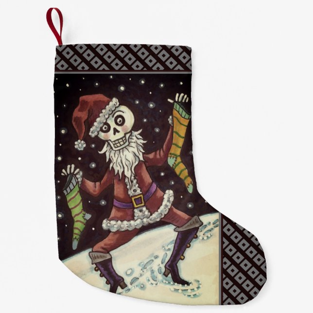 CALCETÍN NAVIDEÑO PEQUEÑO JINGLE BONES SANTA, VACACIONES SKELETON, SPOOKY (Anverso)