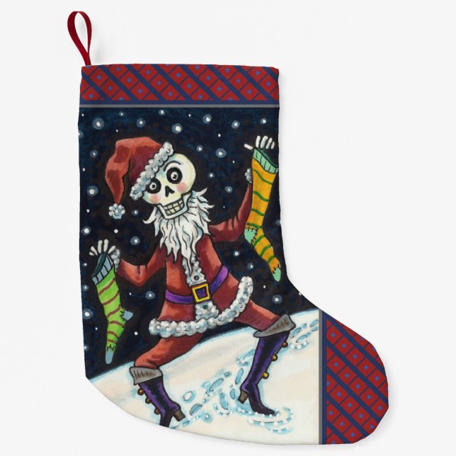 CALCETÍN NAVIDEÑO PEQUEÑO JINGLE BONES SANTA, VACACIONES SKELETON, SPOOKY (Anverso)