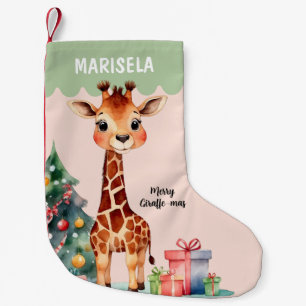 Calcetín Navideño Pequeño Jirafa Niños Niñas Lindo Rosa Nombre Personalizado