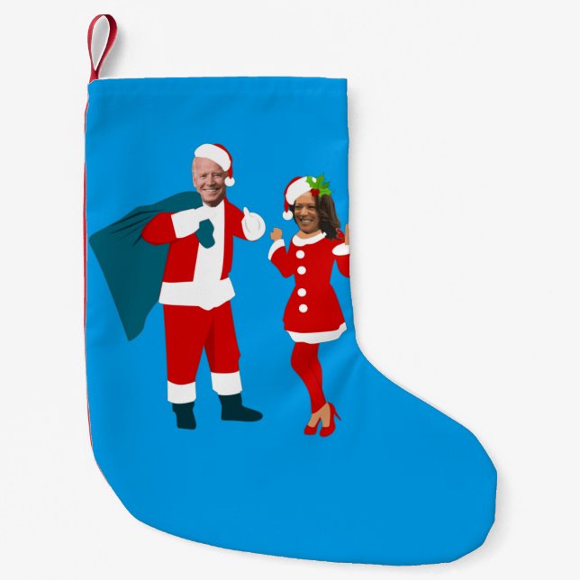 Calcetín Navideño Pequeño joe biden santa kamala harris navidades azules (Anverso)