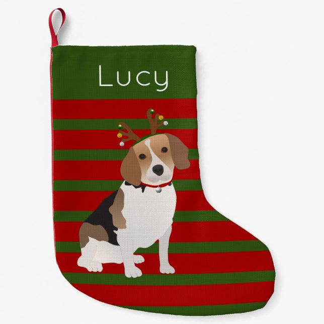Calcetín Navideño Pequeño Jolly Beagle, Navidades pequeños y personalizados  (Anverso)