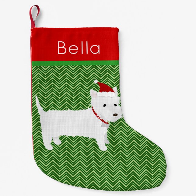 Calcetín Navideño Pequeño Jolly Santa West Highland Terrier (Anverso)