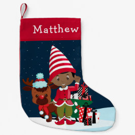 Calcetín Navideño Pequeño Joven negro elfo con Rudolph