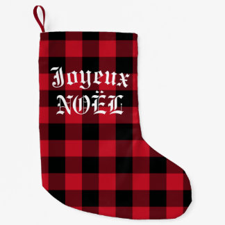 Calcetín Navideño Pequeño Joyeux Noel Comprobación francesa de búfalos rojos